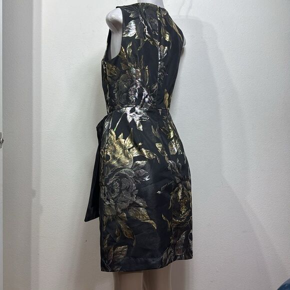 (N5) Trina Turk Taylor Metallic Floral Print Mini Dress,Black Gold Cocktail Sz 2 - Picture 8 of 16